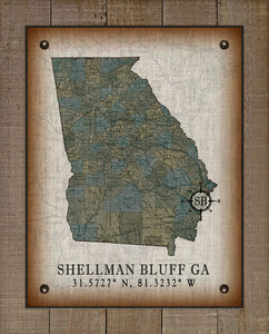 Shellman Bluff Georgia Vintage Design (Sea Oats) Board Mounted Canvas Print