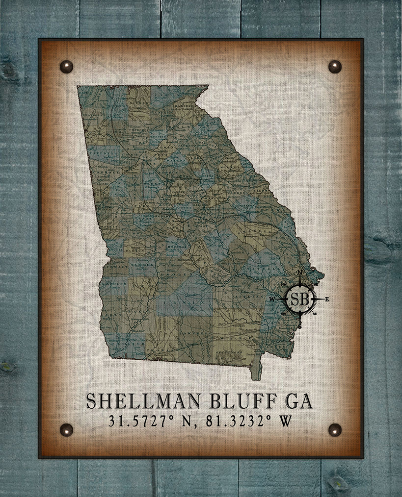 Shellman Bluff Georgia Vintage Design (Sea Oats) Board Mounted Canvas Print
