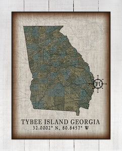 Tybee Island Georgia Vintage Design On 100% Natural Linen