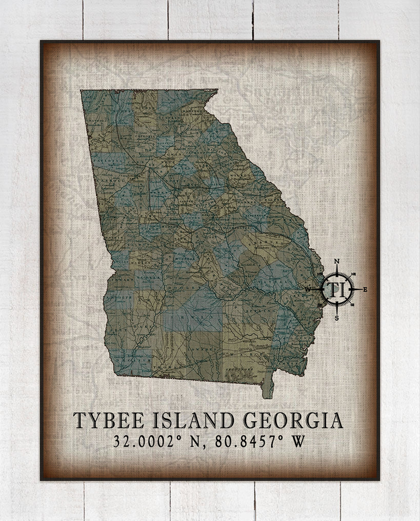 Tybee Island Georgia Vintage Design On 100% Natural Linen