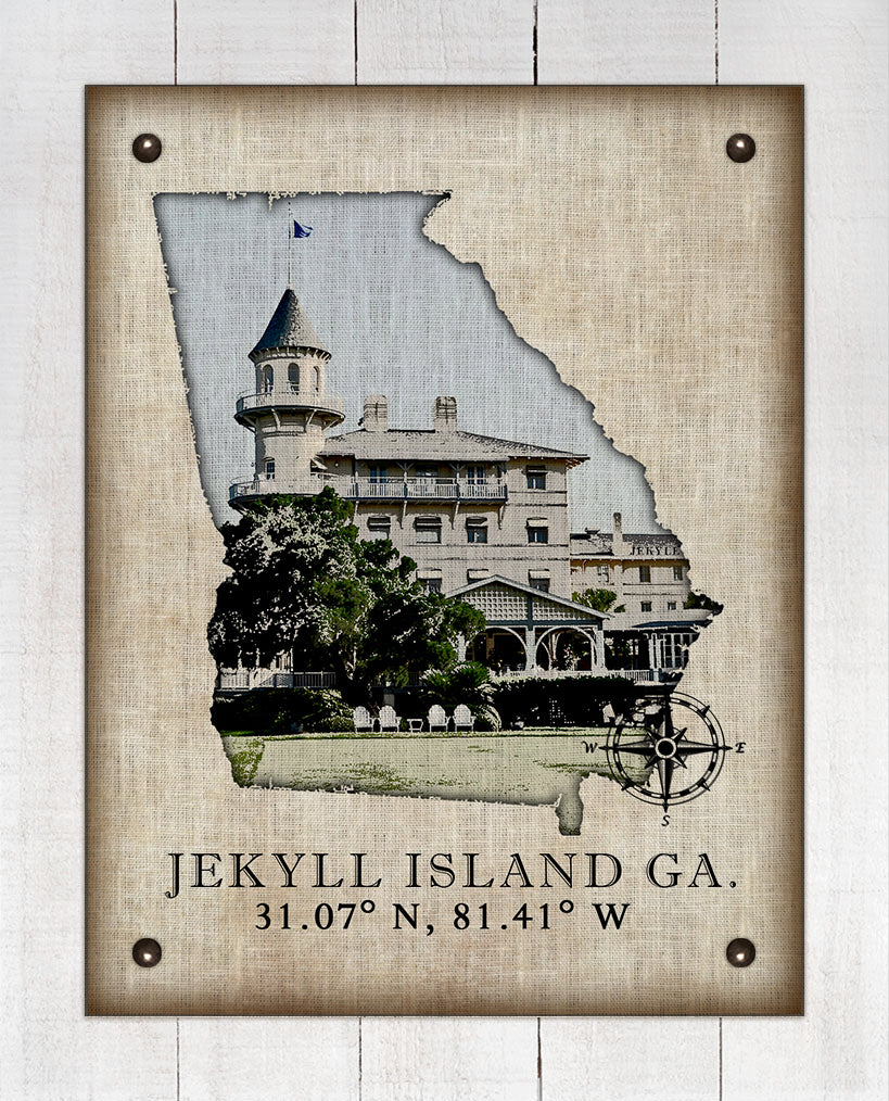 Jekyll Island Georgia Vintage Design (Hotel) On 100% Natural Linen