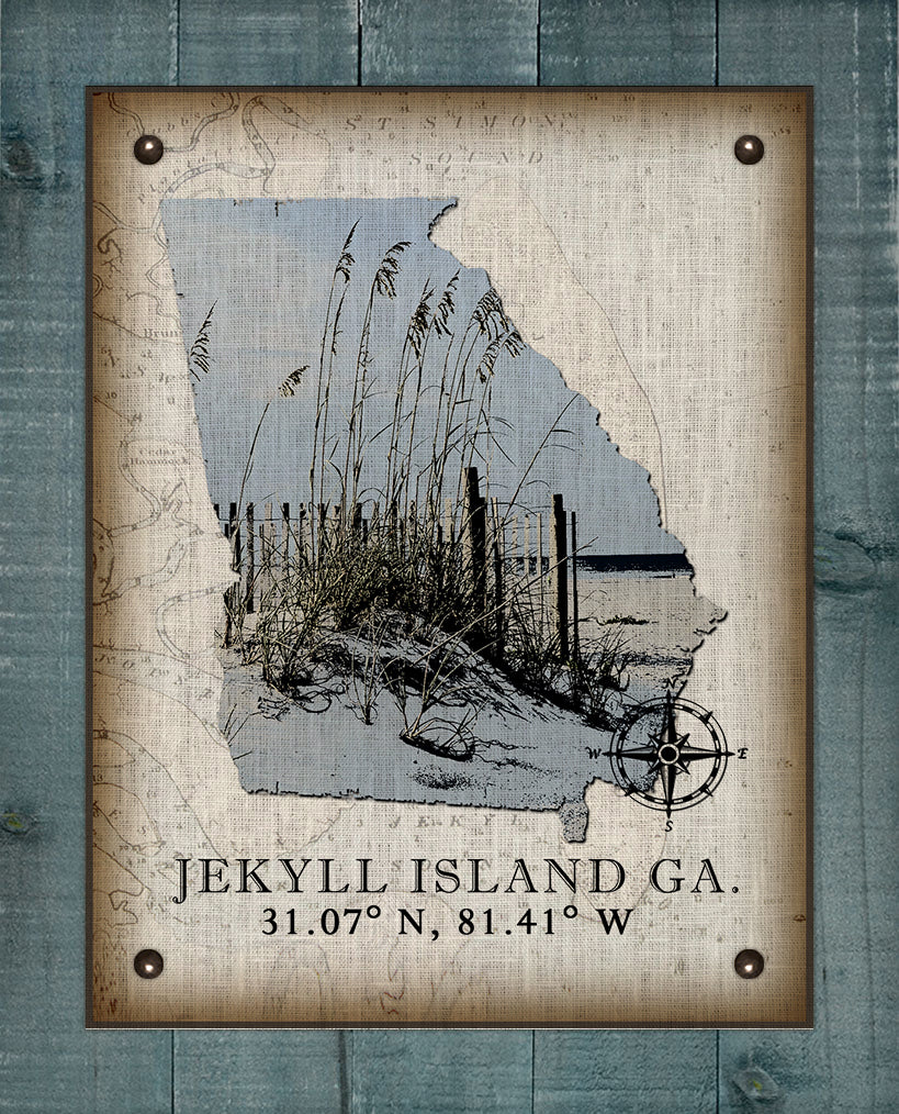 Jekyll Island Georgia Vintage Design (Sea Oats) On 100% Natural Linen