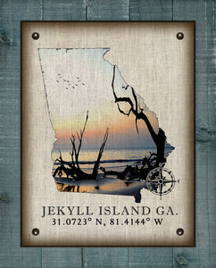Jekyll Island Georgia Vintage Design (Driftwood Beach) On 100% Natural Linen