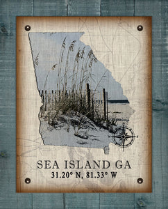 Sea Island Georgia Vintage Design (Sea Oats) On 100% Natural Linen