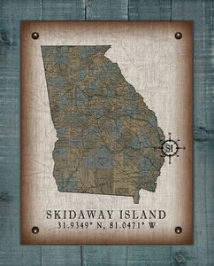 Skidaway Island Georgia Vintage Design (2) On 100% Natural Linen