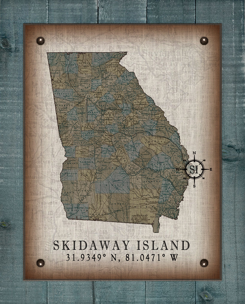 Skidaway Island Georgia Vintage Design (2) On 100% Natural Linen