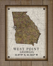 Load image into Gallery viewer, West Point Georgia Vintage Design Board Mounted Canvas Print
