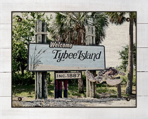 Tybee Island Welcome Sign - On 100% Natural Linen