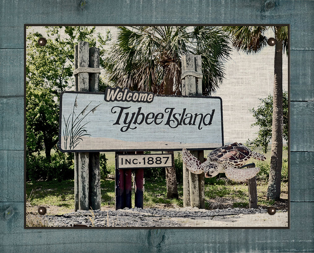 Tybee Island Welcome Sign - On 100% Natural Linen