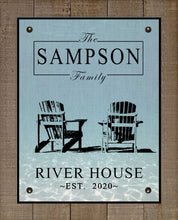Load image into Gallery viewer, Personalized Family Name Print (H1-Blue Water Background) - On 100% Natural Linen
