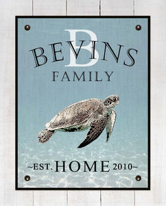 Personalized Family Name Print (H3-Blue Water Background) - On 100% Natural Linen