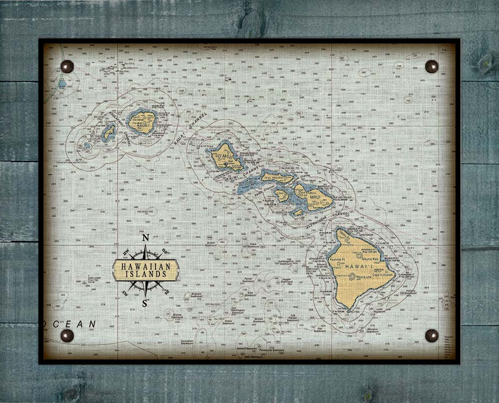 Hawaii Nautical Chart On 100% Natural Linen