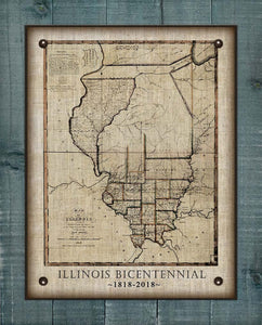 Illinois Bicentenial Map On 100% Natural Linen