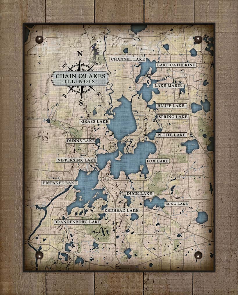Illinois Chain Of Lakes Map On 100% Natural Linen