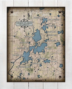 Illinois Chain Of Lakes Map On 100% Natural Linen