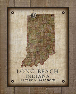 Long Beach Indiana Vintage Design - On 100% Natural Linen
