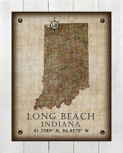 Long Beach Indiana Vintage Design - On 100% Natural Linen