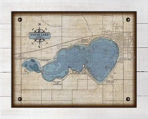 Clear Lake Iowa Map - On 100% Natural Linen