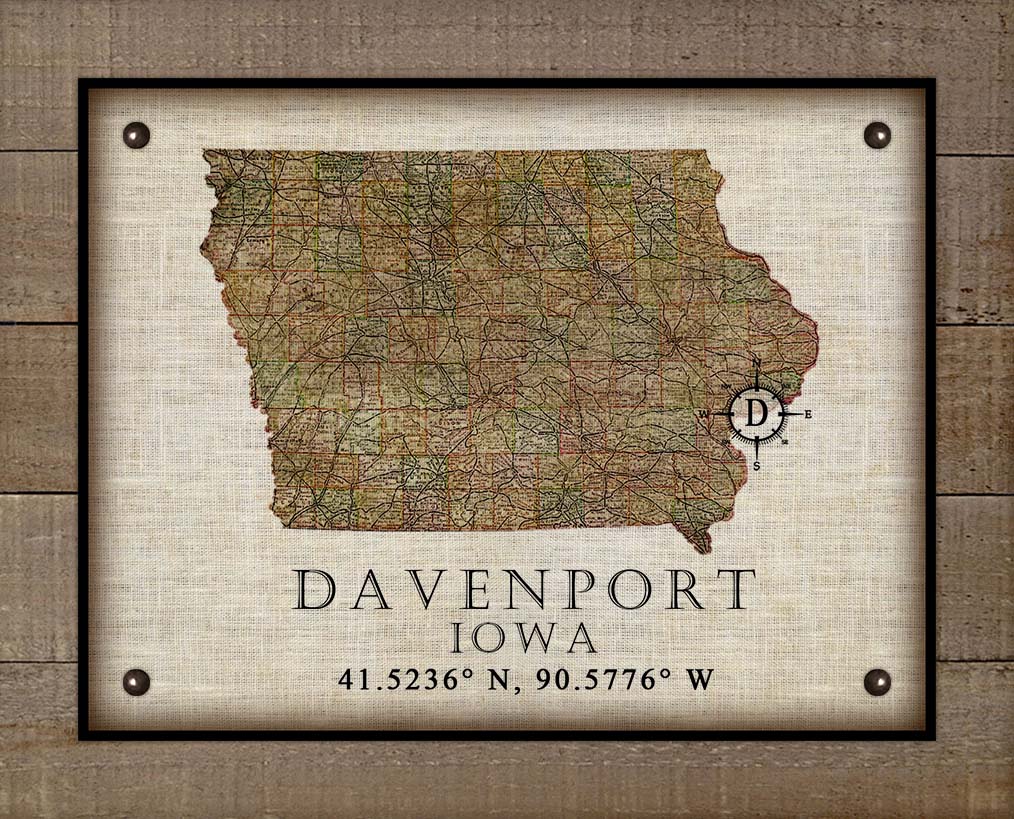 Davenport Iowa Vintage Design - On 100% Natural Linen