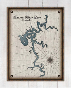 Barren River Lake Map Design - On 100% Natural Linen