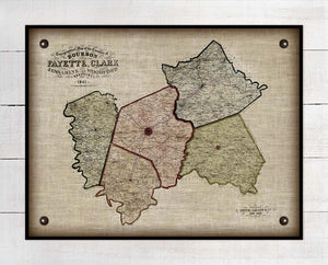 1861 Bourbon, Woodford, Fayette, Clark & Jessamine Counties Kentucky Map - On 100% Natural Linen