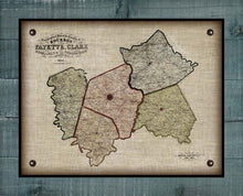 Load image into Gallery viewer, 1861 Bourbon, Woodford, Fayette, Clark &amp; Jessamine Counties Kentucky Map - On 100% Natural Linen
