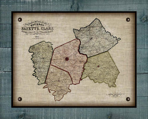 1861 Bourbon, Woodford, Fayette, Clark & Jessamine Counties Kentucky Map - On 100% Natural Linen