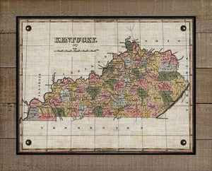 1827 Kentucky Map - On 100% Natural Linen