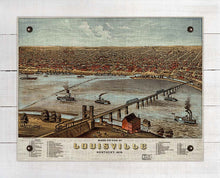 Load image into Gallery viewer, 1876 Louisville Kentucky Birds Eay Map - On 100% Natural Linen
