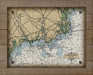 Kennebunkport Maine Nautical Chart On 100% Natural Linen