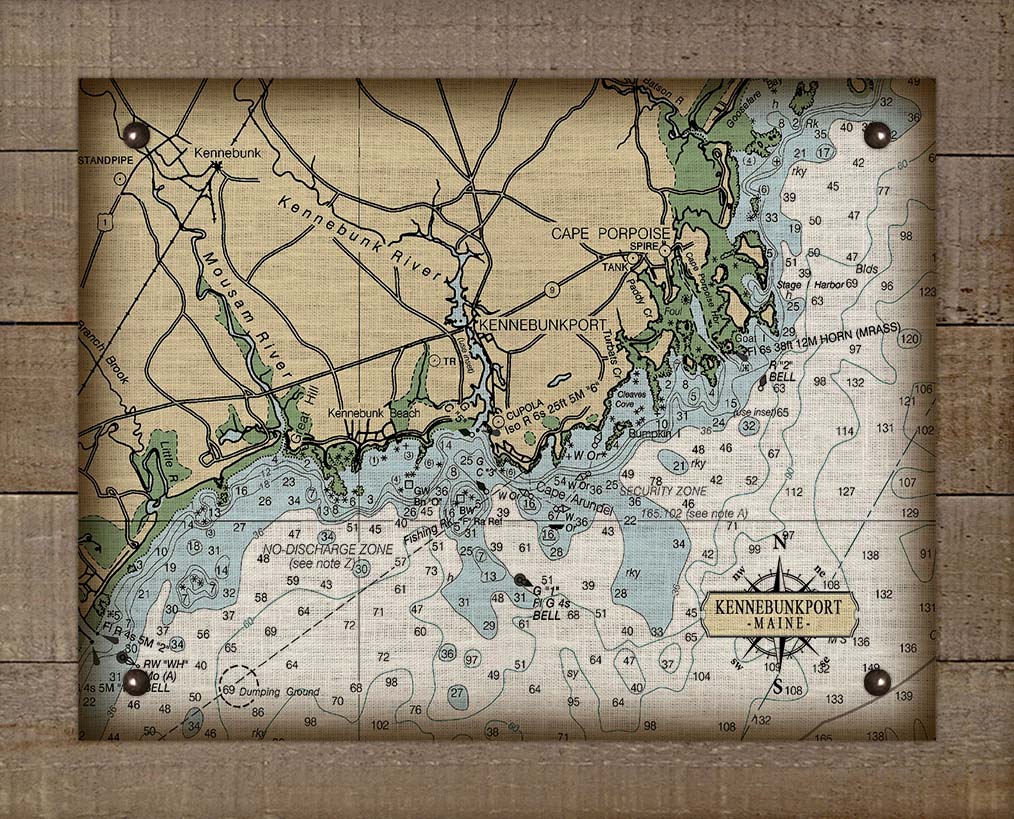 Kennebunkport Maine Nautical Chart On 100% Natural Linen