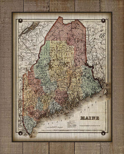 1800s Maine Map - On 100% Natural Linen