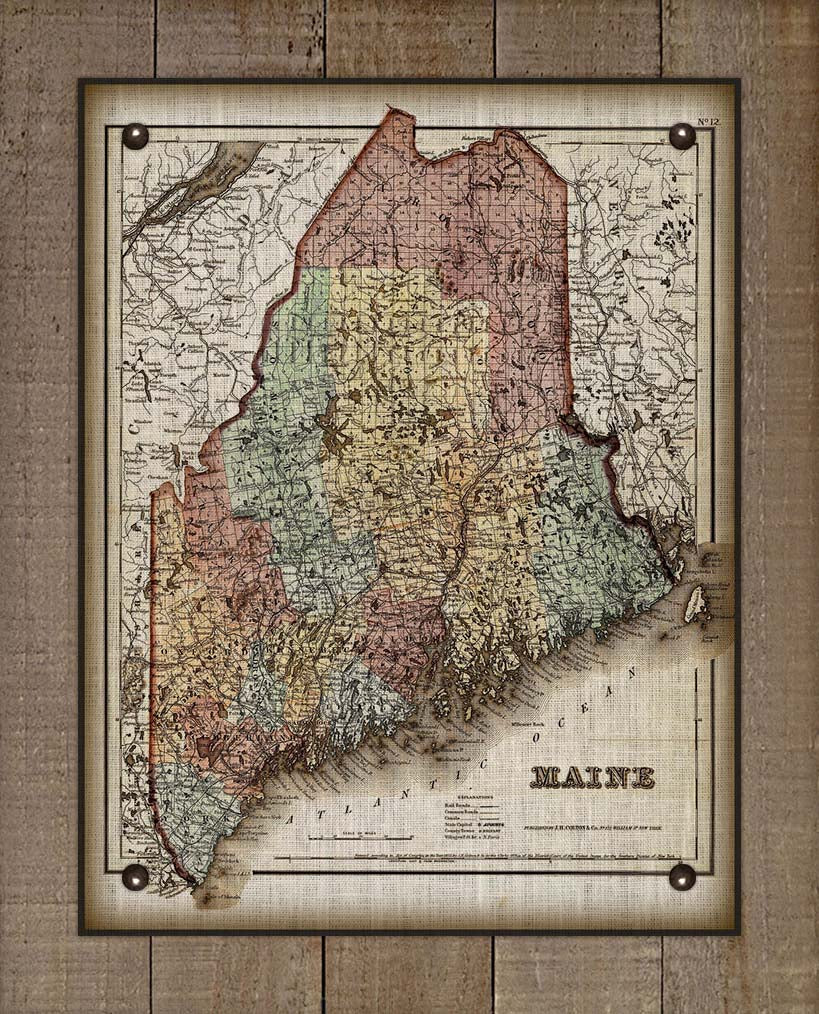 1800s Maine Map - Board Mounted Canvas Print