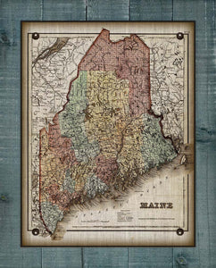 1800s Maine Map - Board Mounted Canvas Print