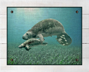 Manatee And Baby - On 100% Natural Linen