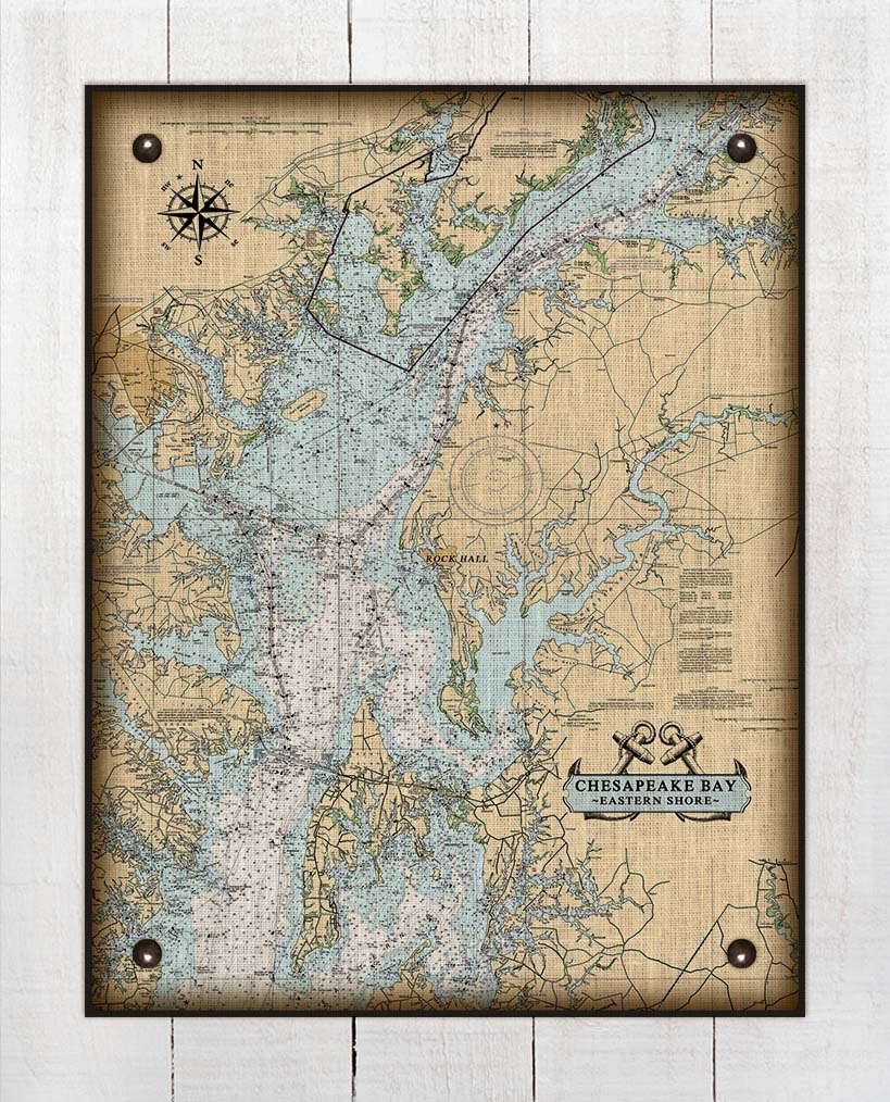 Maryland Eastern Shore Chesapeake Bay Nautical Chart On 100% Natural Linen