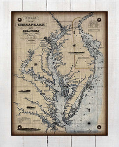 Vintage Chesapeake Bay Nautical Chart On 100% Natural Linen