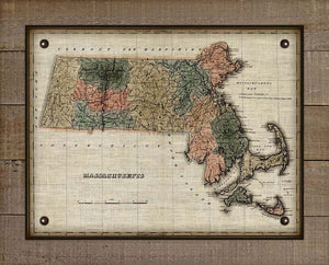 1800s Massachusetts Map - On 100% Natural Linen