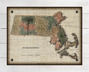 1800s Massachusetts Map - On 100% Natural Linen