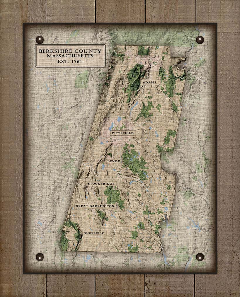 Berkshire County Massachusettes Nautical Chart - On 100% Natural Linen