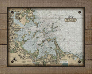 Boston Harbor Massachusettes Nautical Chart (Horizontal) - On 100% Natural Linen
