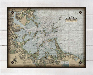 Boston Harbor Massachusettes Nautical Chart (Horizontal) - On 100% Natural Linen