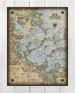 Copy of Boston Harbor Massachusettes Nautical Chart (Vertical) - On 100% Natural Linen