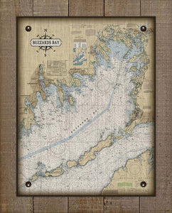 Buzzards Bay Massachusettes Nautical Chart - On 100% Natural Linen