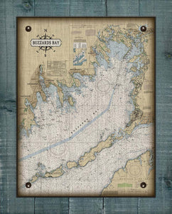 Buzzards Bay Massachusettes Nautical Chart - On 100% Natural Linen