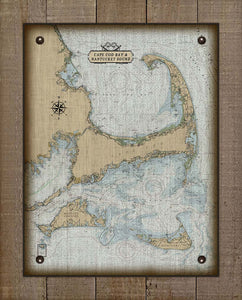 Cape Cod, Marthas Vinyard & Nantuckett Massachusettes Nautical Chart - On 100% Natural Linen