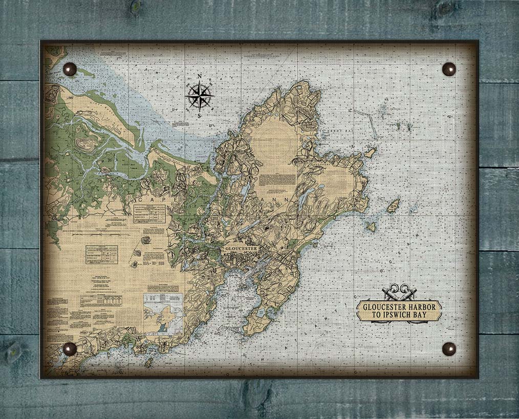 Gloucester Harbor To Ipswich Bay Massachusetts Nautical Chart On 100% Natural Linen