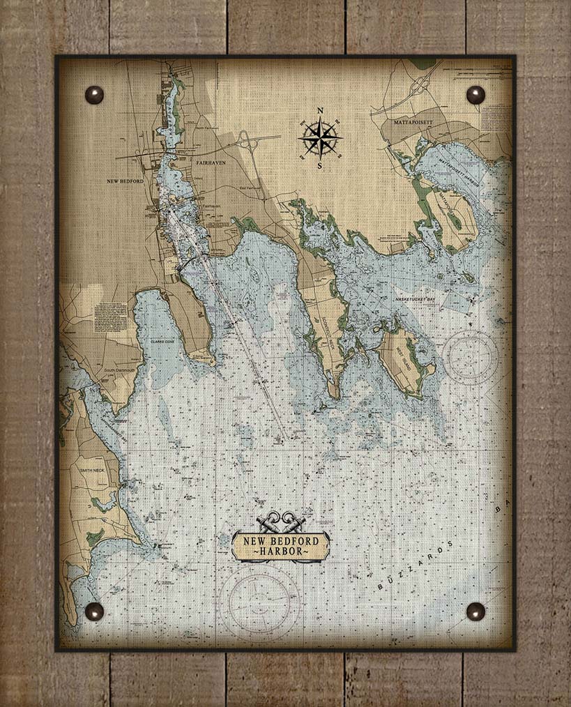 New Bedford Massachusetts Nautical Chart On 100% Natural Linen
