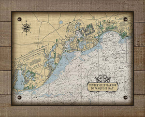 Centerville Harbor to Waquoit Bay Massachusetts Nautical Chart On 100% Natural Linen