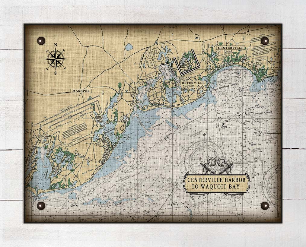 Centerville Harbor to Waquoit Bay Massachusetts Nautical Chart On 100% Natural Linen
